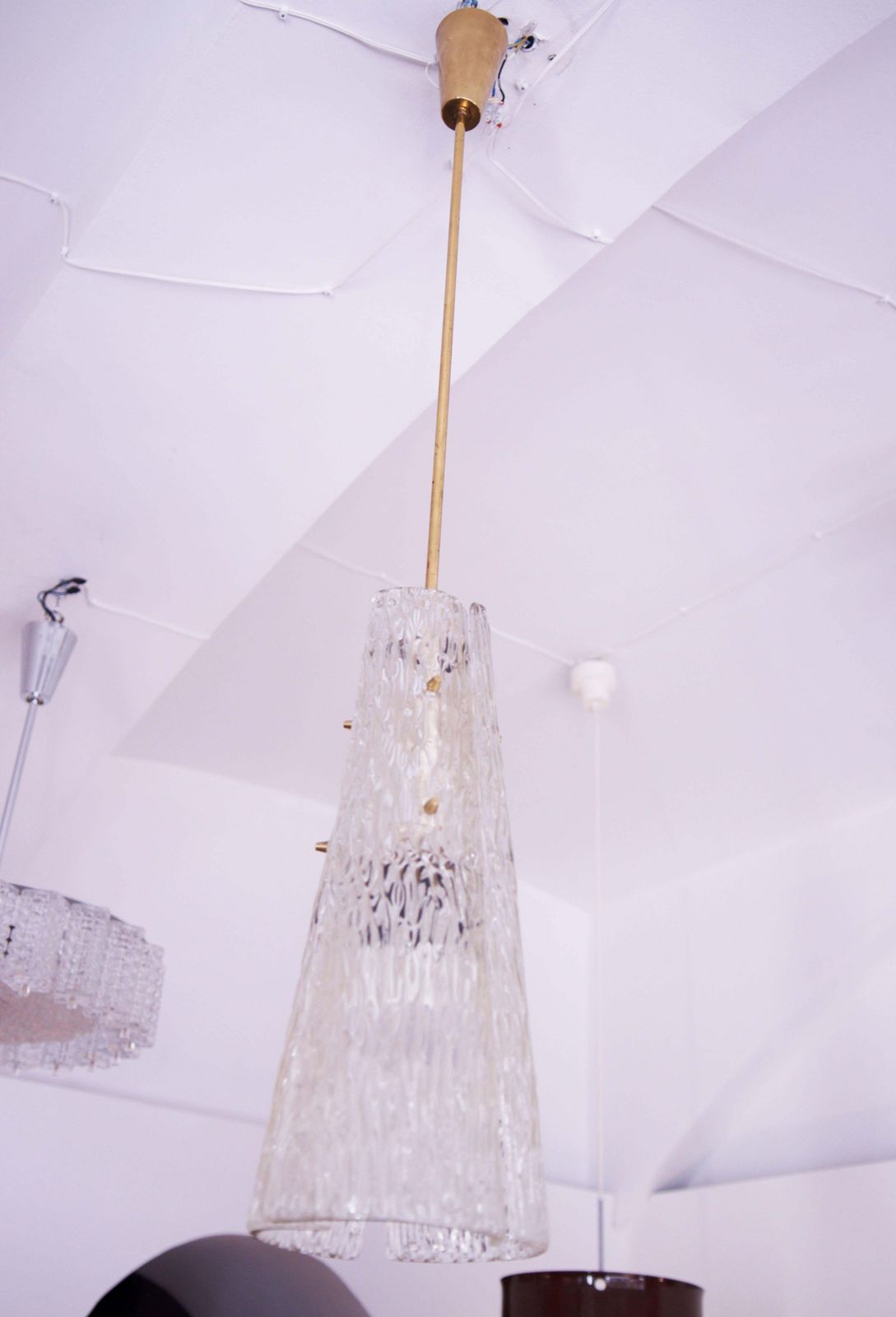 Large Ice Glass J.T. Kalmar Pendant photo vintage