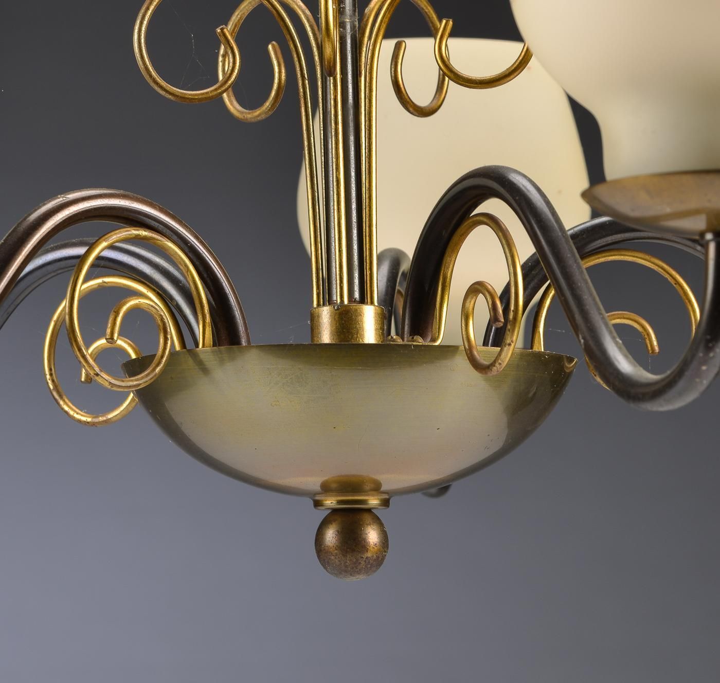 Brass Chandelier With Opaline Glass Shades By Bent Karlby For Lyfa photo Lighting