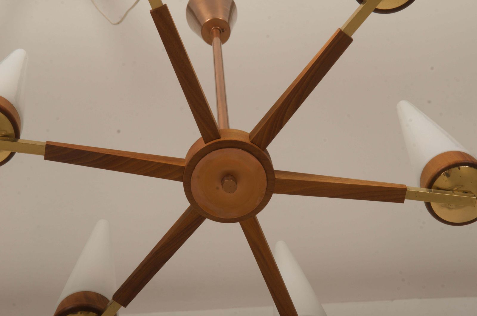 Mid Century Walnut Brass Copper Chandelier By Rupert Nikoll photo buy