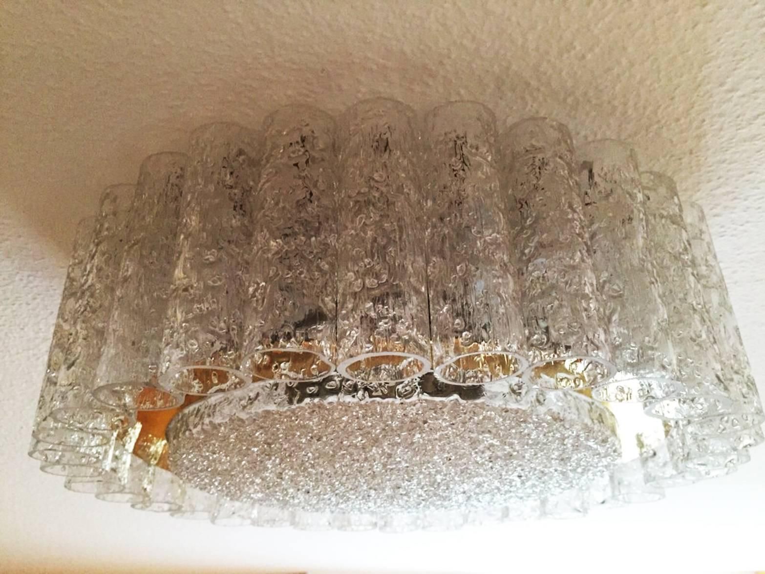 Mid Century Glass Tube Flush Mount Chandelier By Doria Leuchten photo for sale