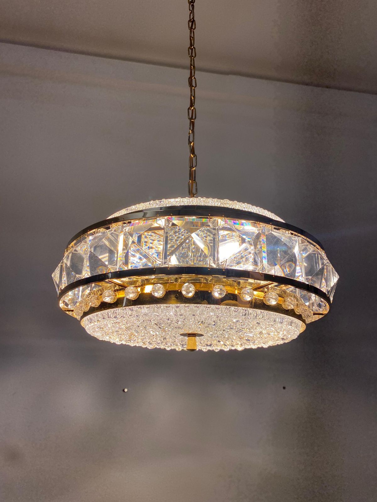 Lighting Brass And Glass Chandelier By Orrefors From The 1960s photo