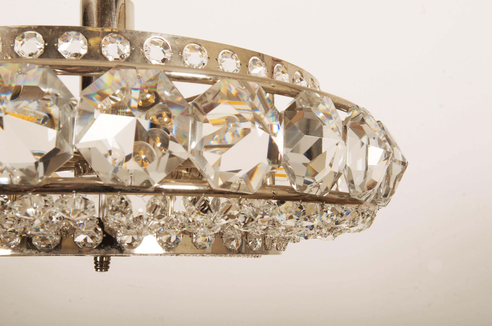 Chromed Brass And Glass Chandelier By Orrefors From The 1960s photo Lighting