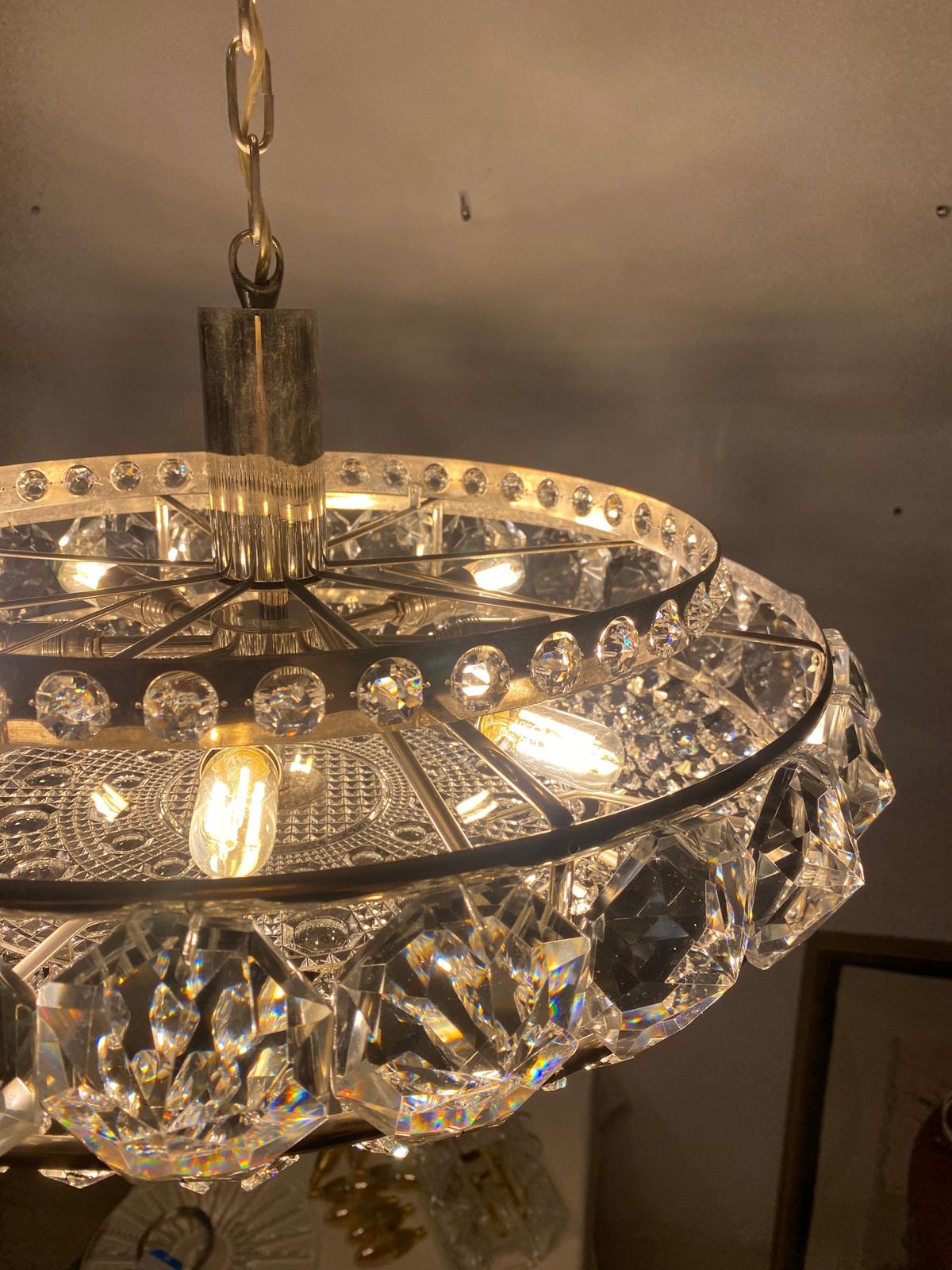photo furniture Chromed Brass And Glass Chandelier By Orrefors From The 1960s