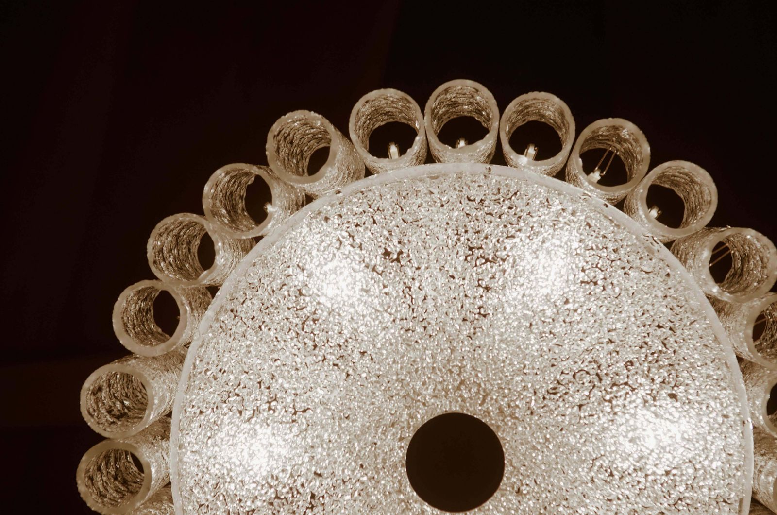 Elegant German Mid Century Doria Textured Glass Chandelier photo Lighting