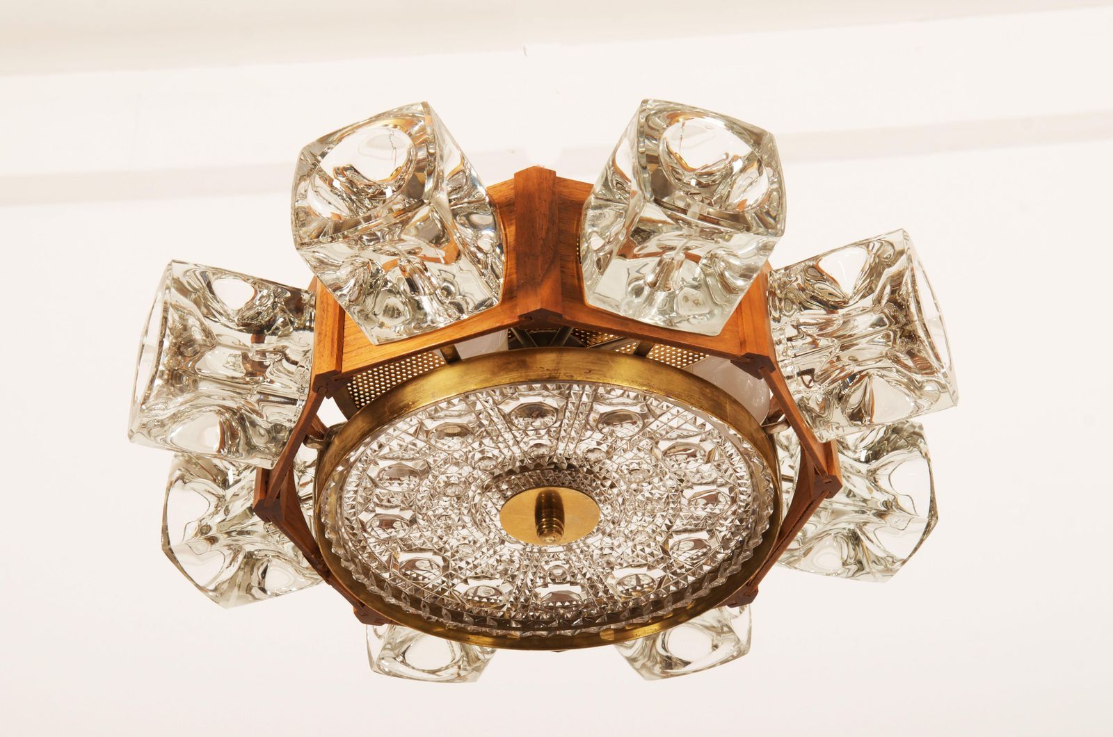 Danish Midcentury Glass, Brass Chandelier By Vitrika photo Lighting