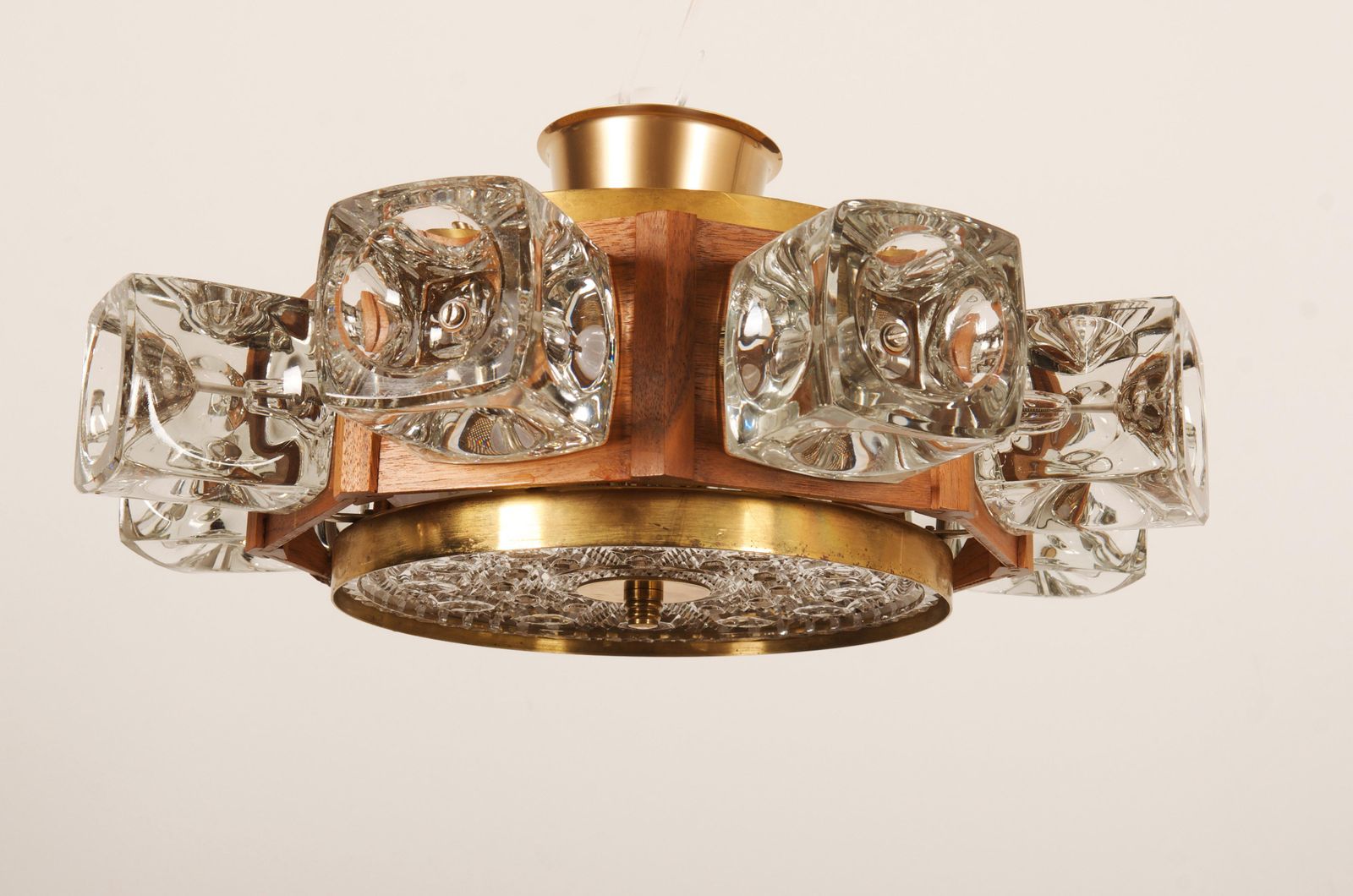Danish Midcentury Glass, Brass Chandelier By Vitrika photo vinterior
