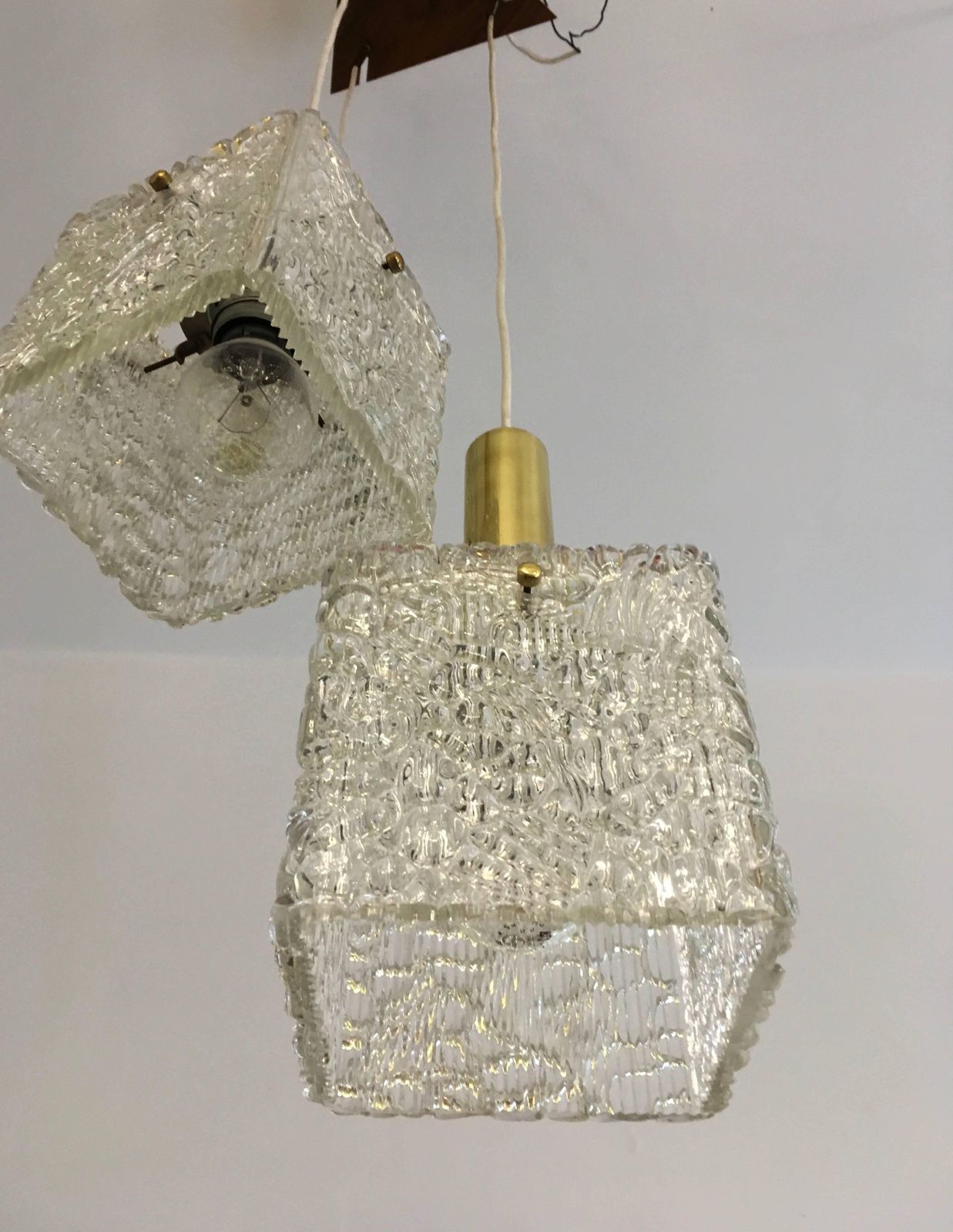Cascading Textured Glass And Brass Chandelier By J.T. Kalmar photo Lighting