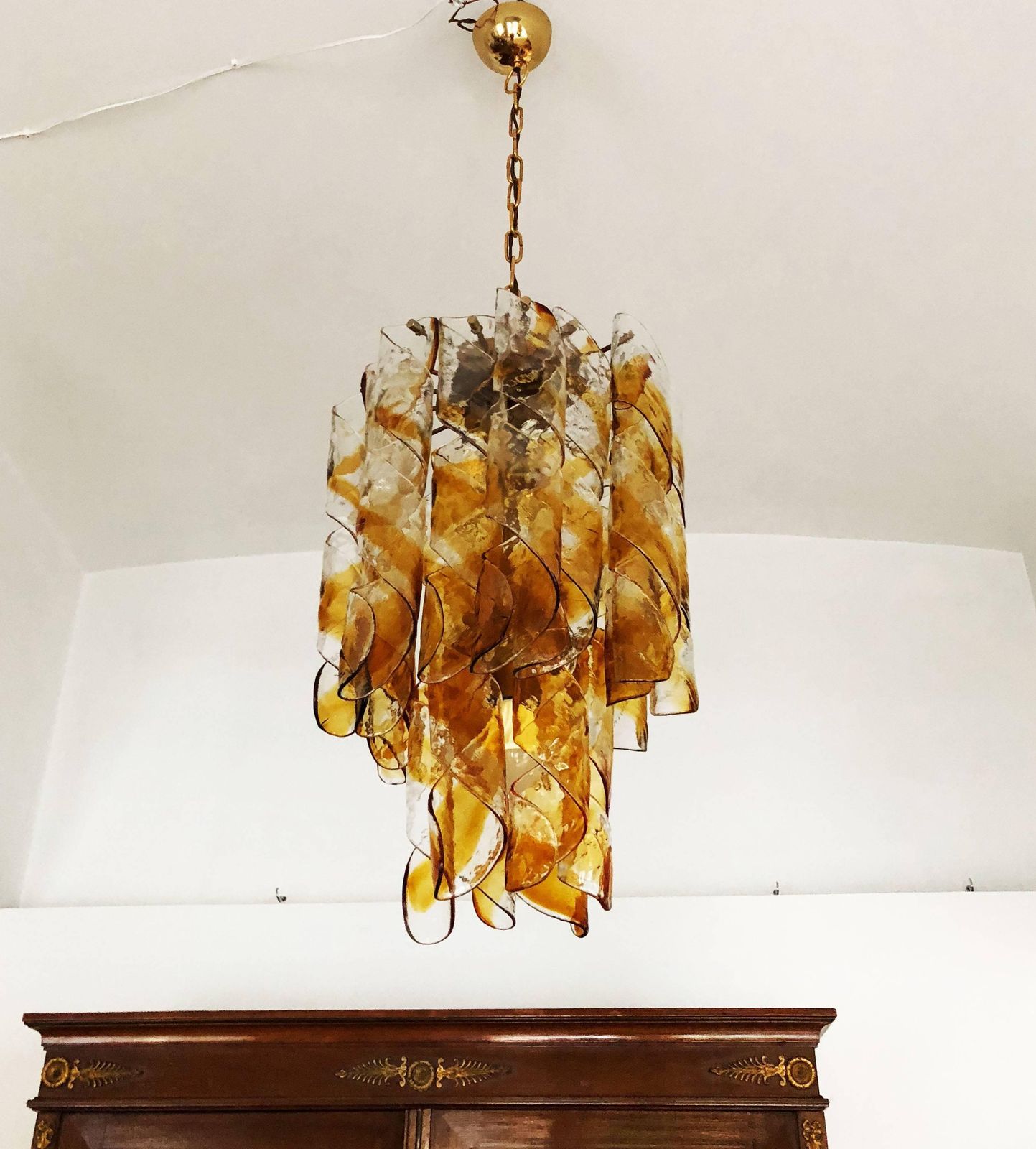 Italian Murano Amber Twisted Glass Chandelier By Mazzega photo furniture