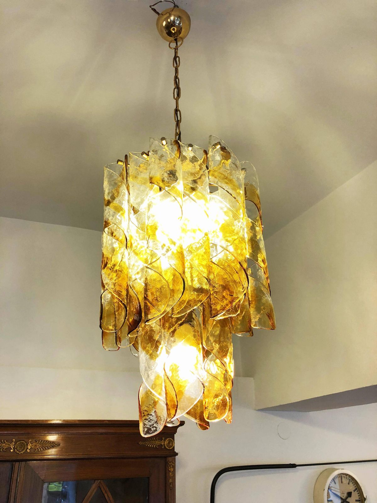 Italian Murano Amber Twisted Glass Chandelier By Mazzega photo for sale