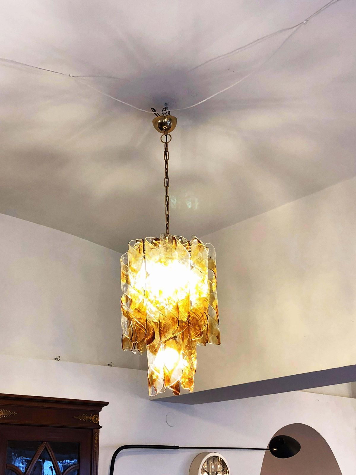 Italian Murano Amber Twisted Glass Chandelier By Mazzega photo vinterior