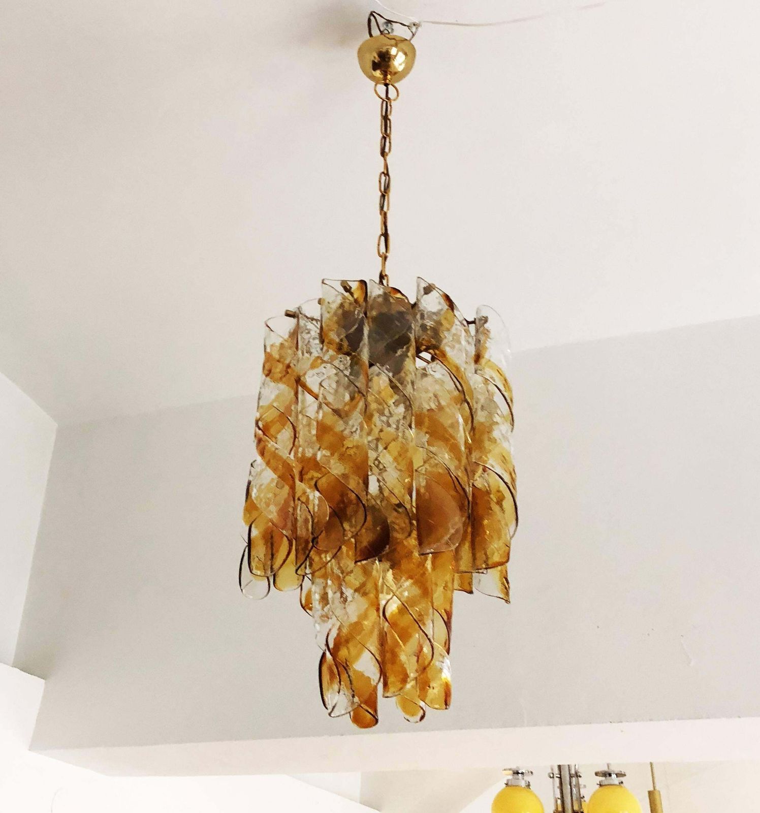 photo furniture Italian Murano Amber Twisted Glass Chandelier By Mazzega