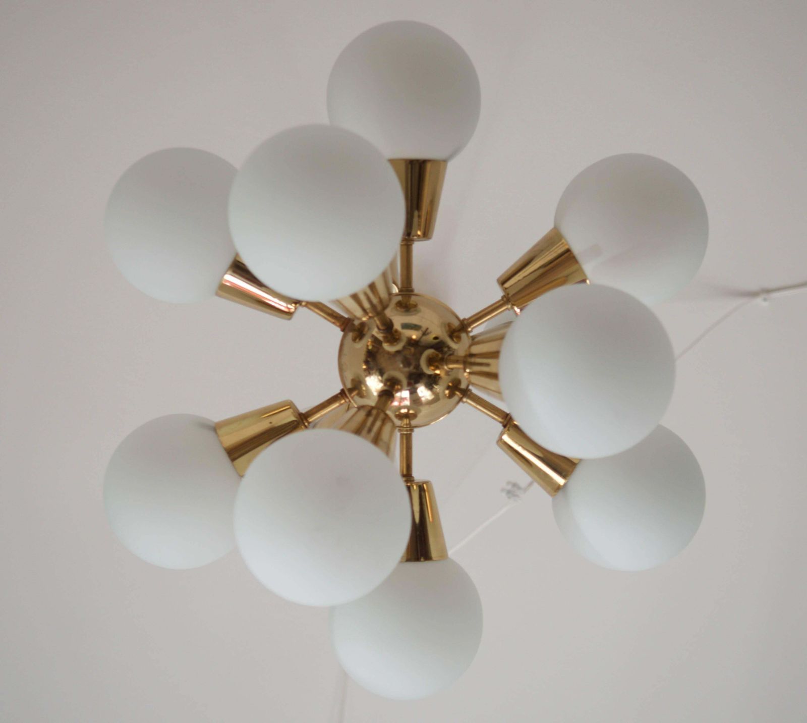 Sputnik Brass Chandelier With 12 Opaline Glass Shades photo 2240.0