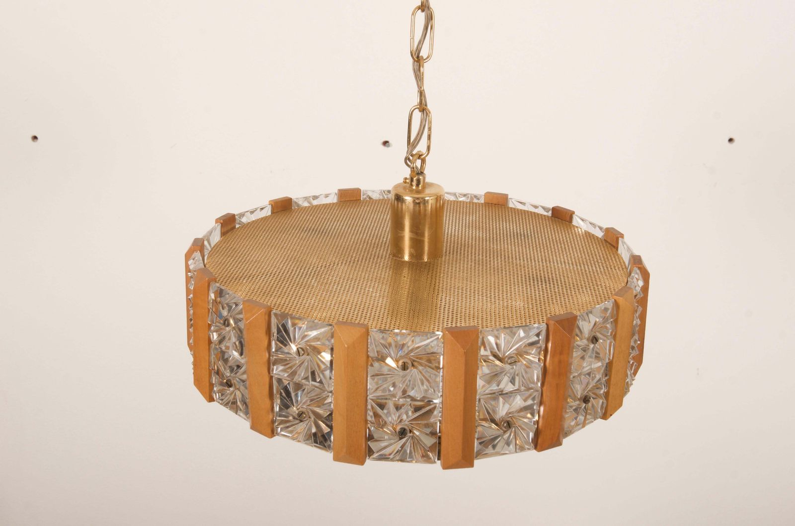 Carl Fagerlund For Orrefors Glass, Brass And Teak Chandelier photo buy