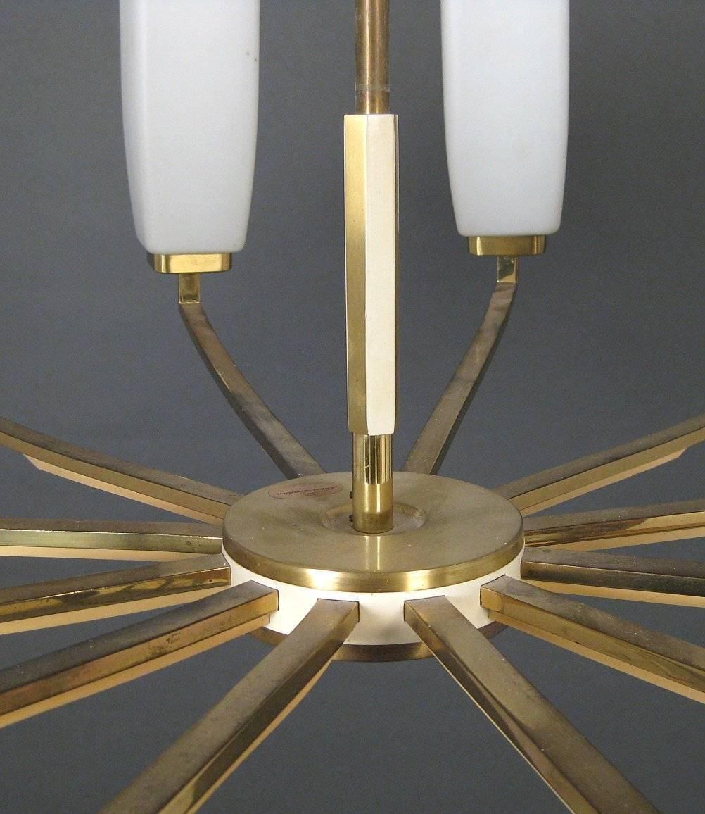 Kaiser Leuchten Twelve Arm Brass Chandelier With Opaline Glass Shades photo 1924.0