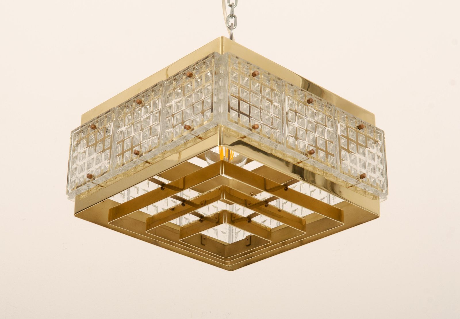 Brass And Glass Chandelier By Orrefors From The 1960s photo for sale