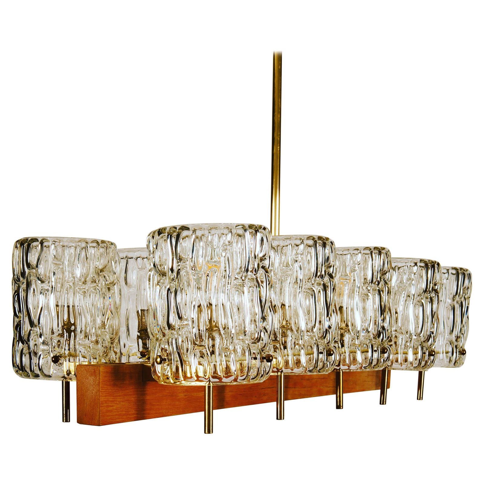 Huge Midcentury Brass/Teak Chandelier By Rupert Nikoll