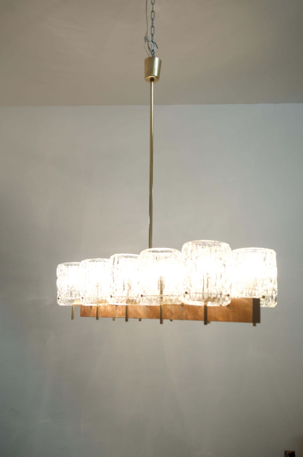 Huge Midcentury Brass/Teak Chandelier By Rupert Nikoll photo furniture