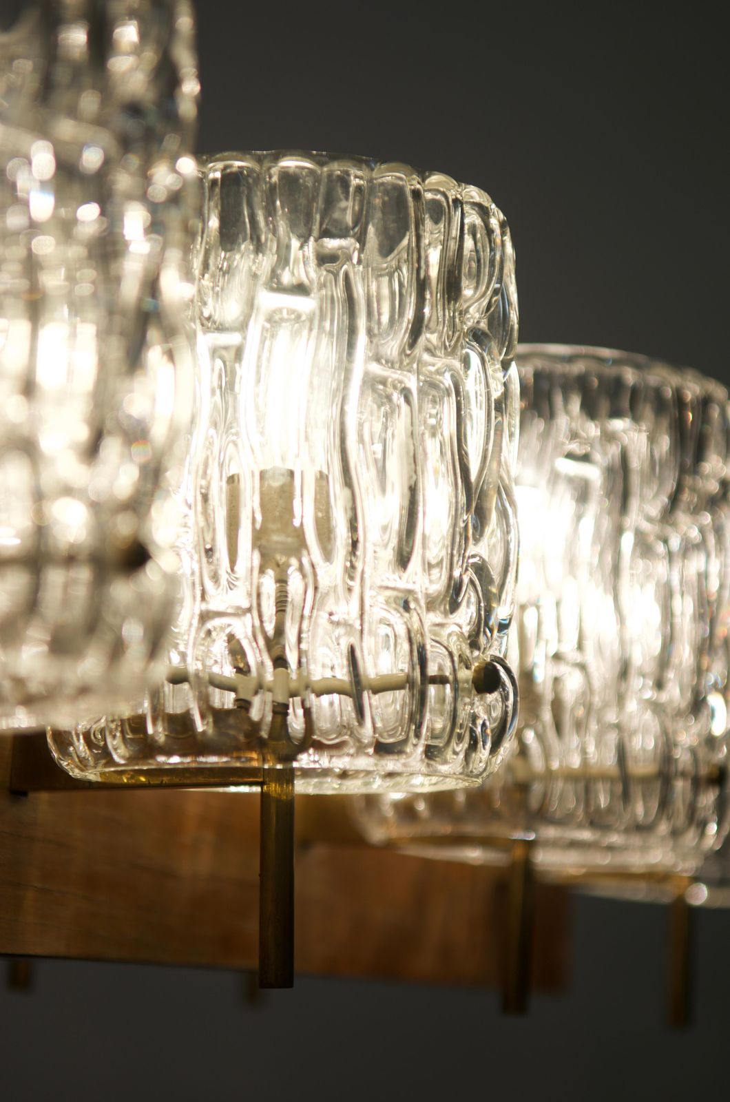 Huge Midcentury Brass/Teak Chandelier By Rupert Nikoll photo for sale