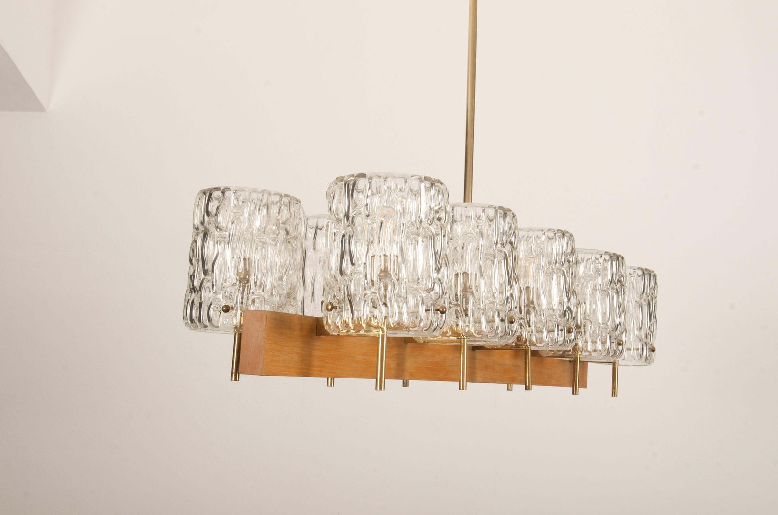 Huge Midcentury Brass/Teak Chandelier By Rupert Nikoll photo vinterior