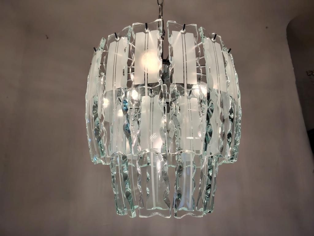 photo for sale Art Glass Chandelier By Zero Quattro For Fontana Arte