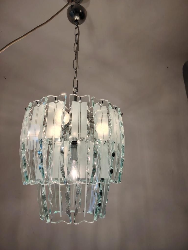 photo vintage Art Glass Chandelier By Zero Quattro For Fontana Arte