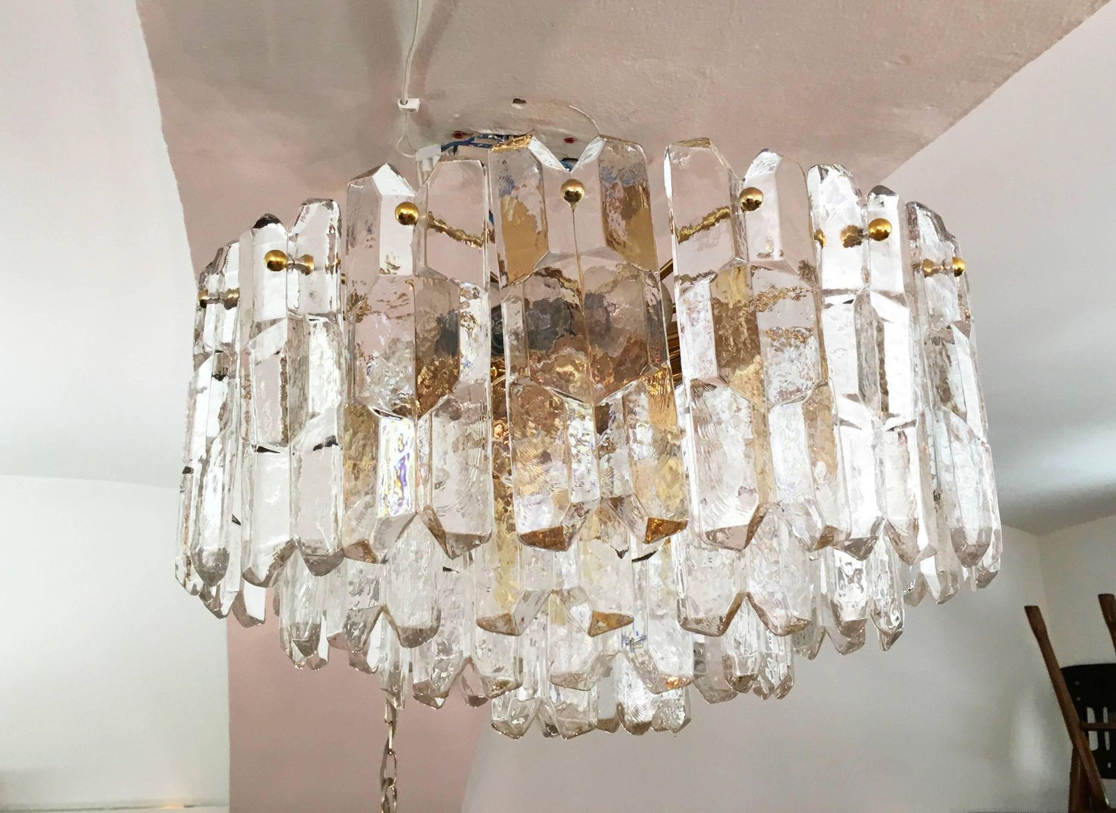 J. T. Kalmar Large "Palazzo" Ice Glass Chandelier Flush Mount photo vintage