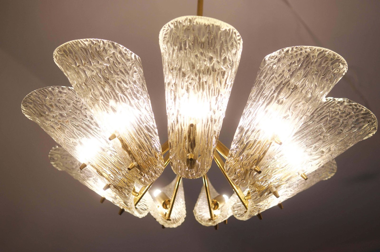 Beautiful Large Chandelier With Textured Glass By Kalmar photo 3778.0