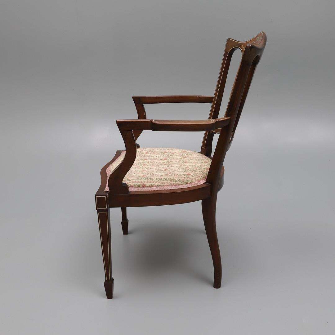 Edwardian Mahogany Boxwood Bone Inlaid And Strund Open Salon Armchair photo Furniture