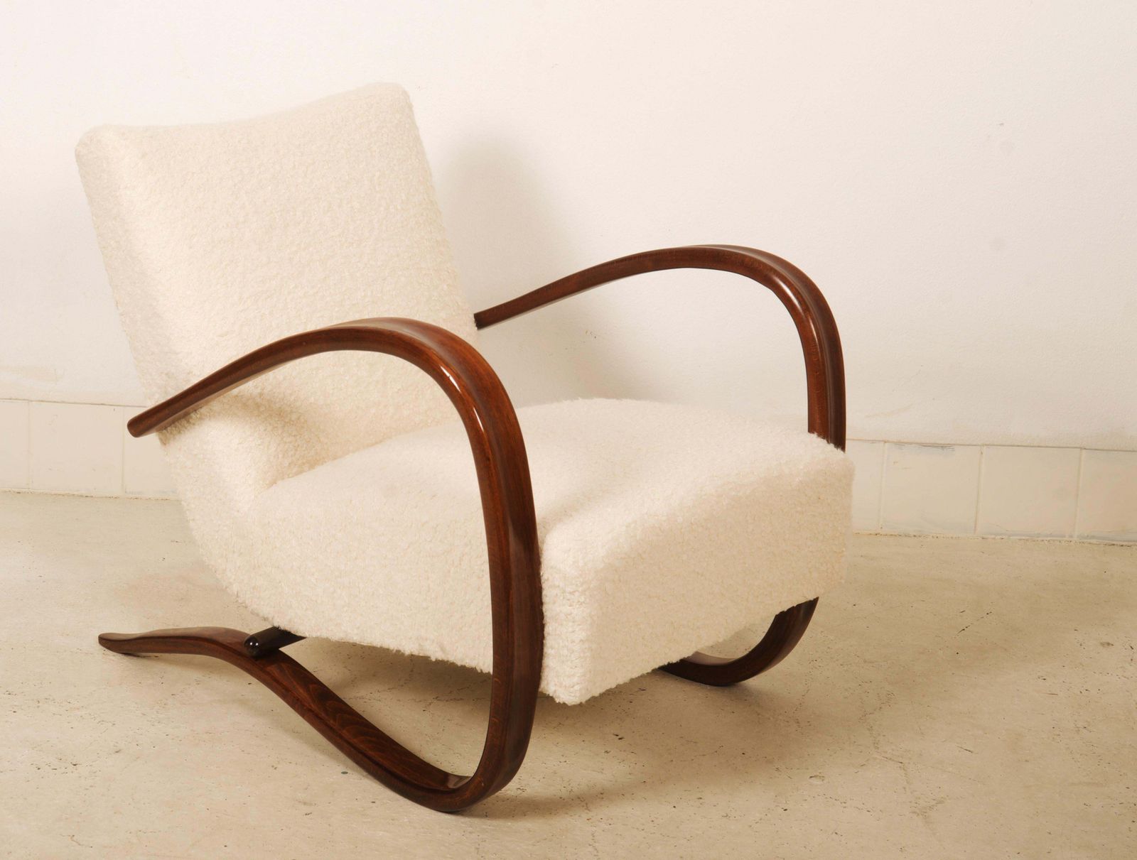 Art Deco Thonet H269 Armchair By Jindrich Halabala Bouclé Fabric photo for sale