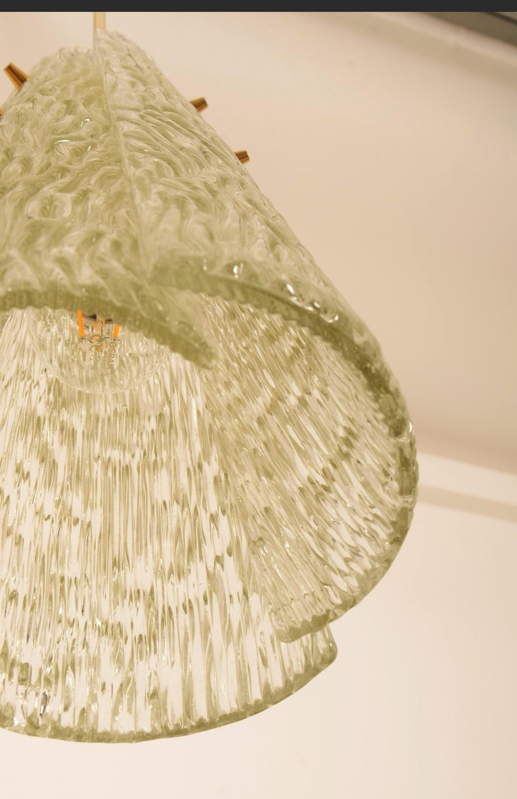 photo for sale Mid Century J.T. Kalmar Kristal Gestructureerd Glas Hanglamp