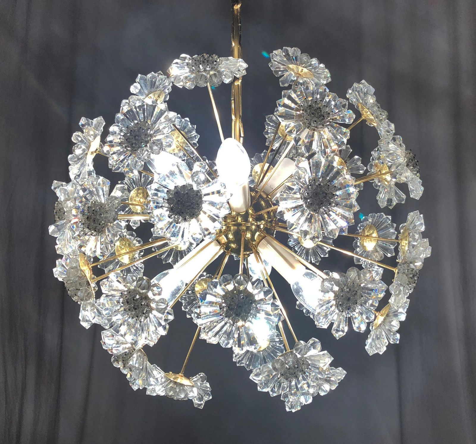 Stunning Sputnik Chandelier With Crystal Flowers photo Lighting