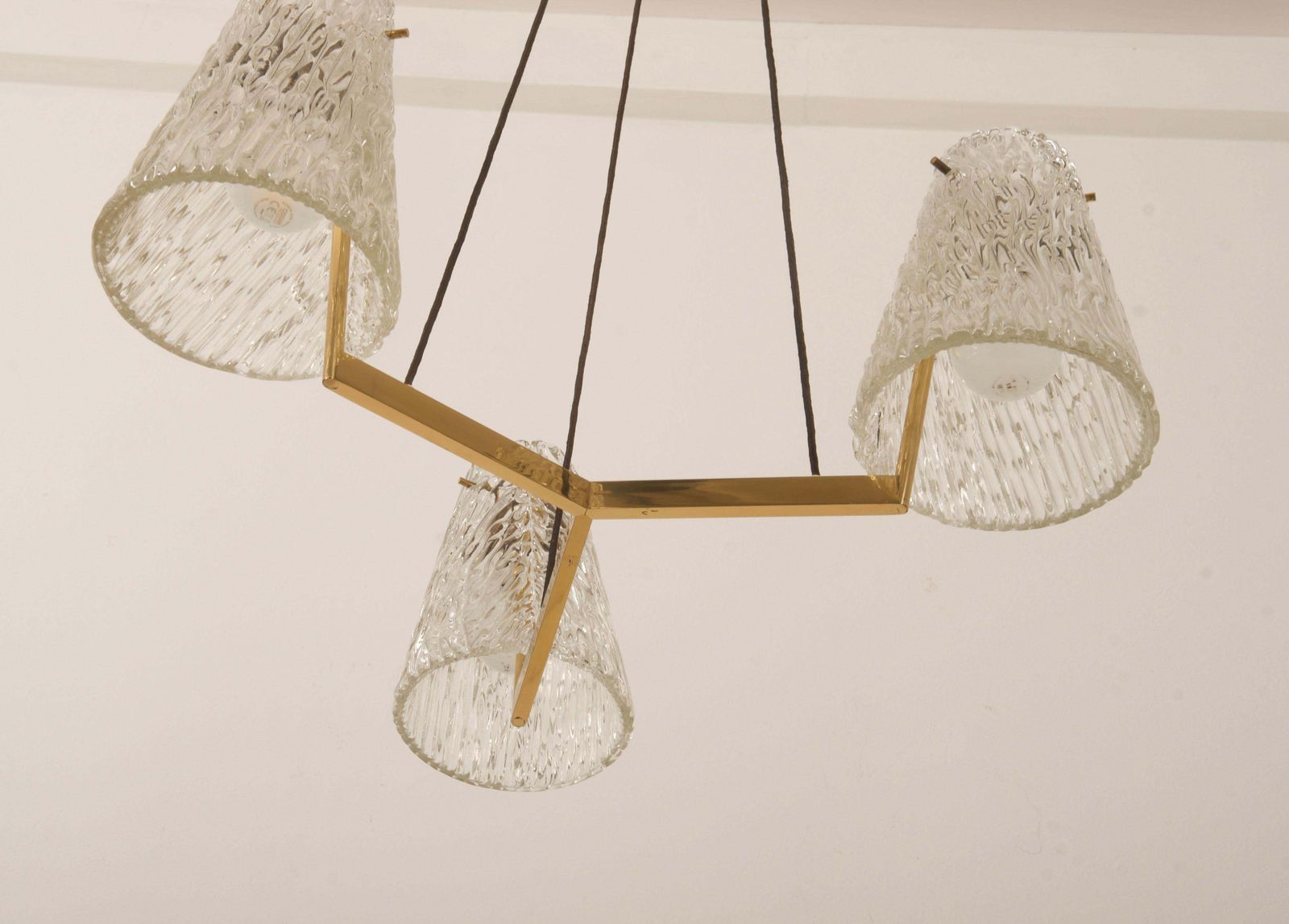 Brass Chandelier With Textured Glass By J. T. Kalmar photo buy