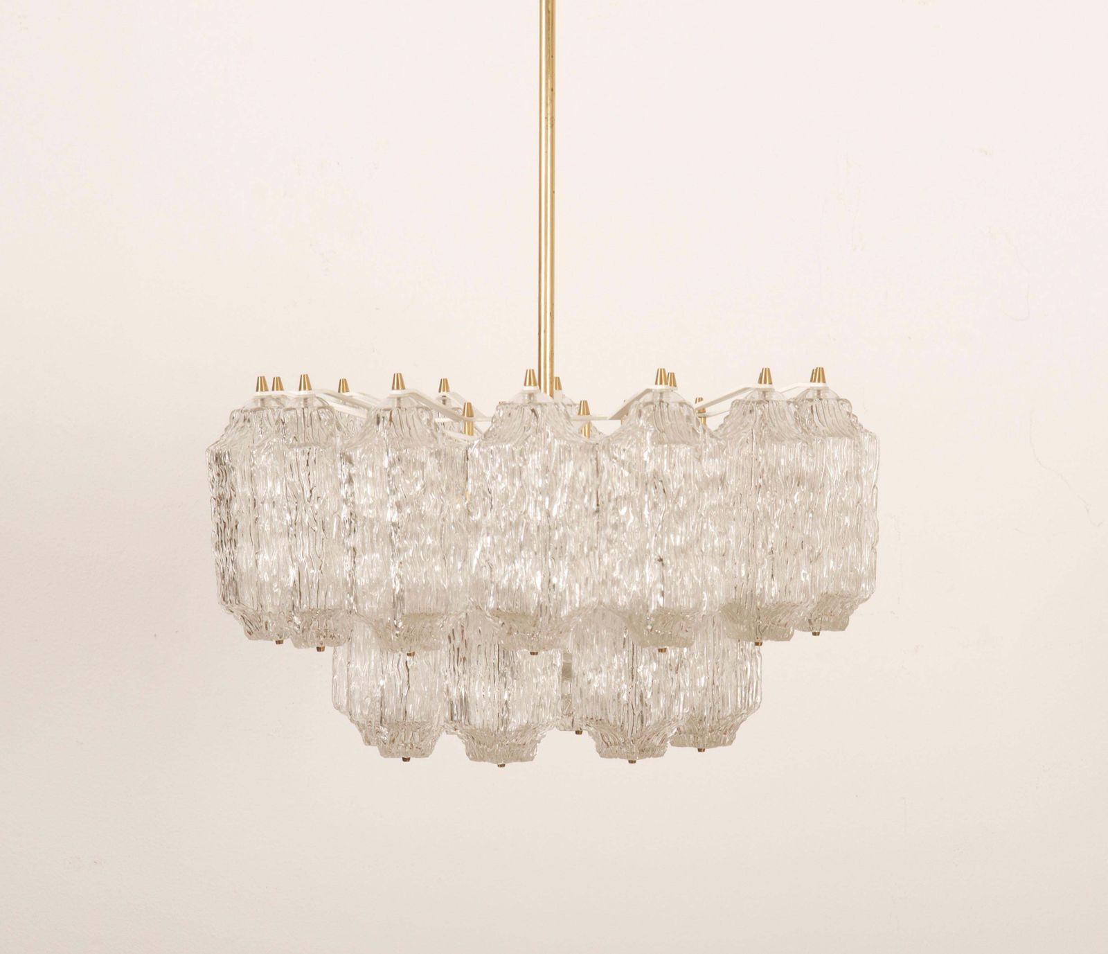 Mid Century Ice Glass Chandelier By Stoelzle Austria photo for sale