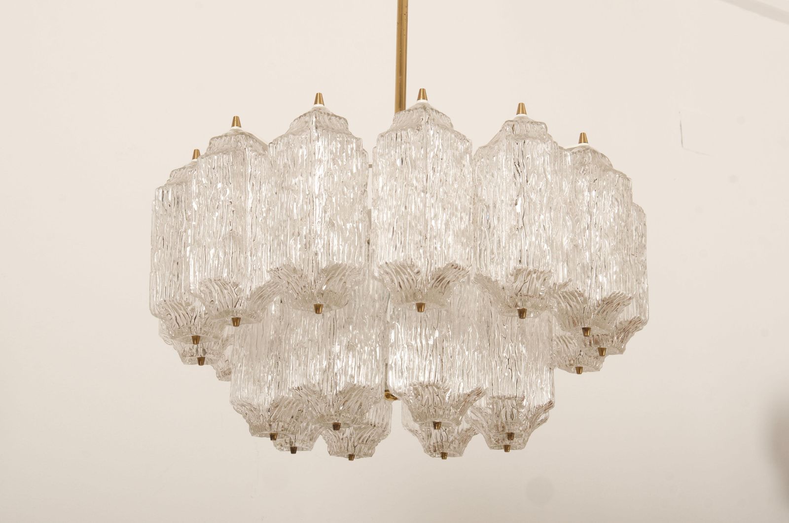 Mid Century Ice Glass Chandelier By Stoelzle Austria photo vintage