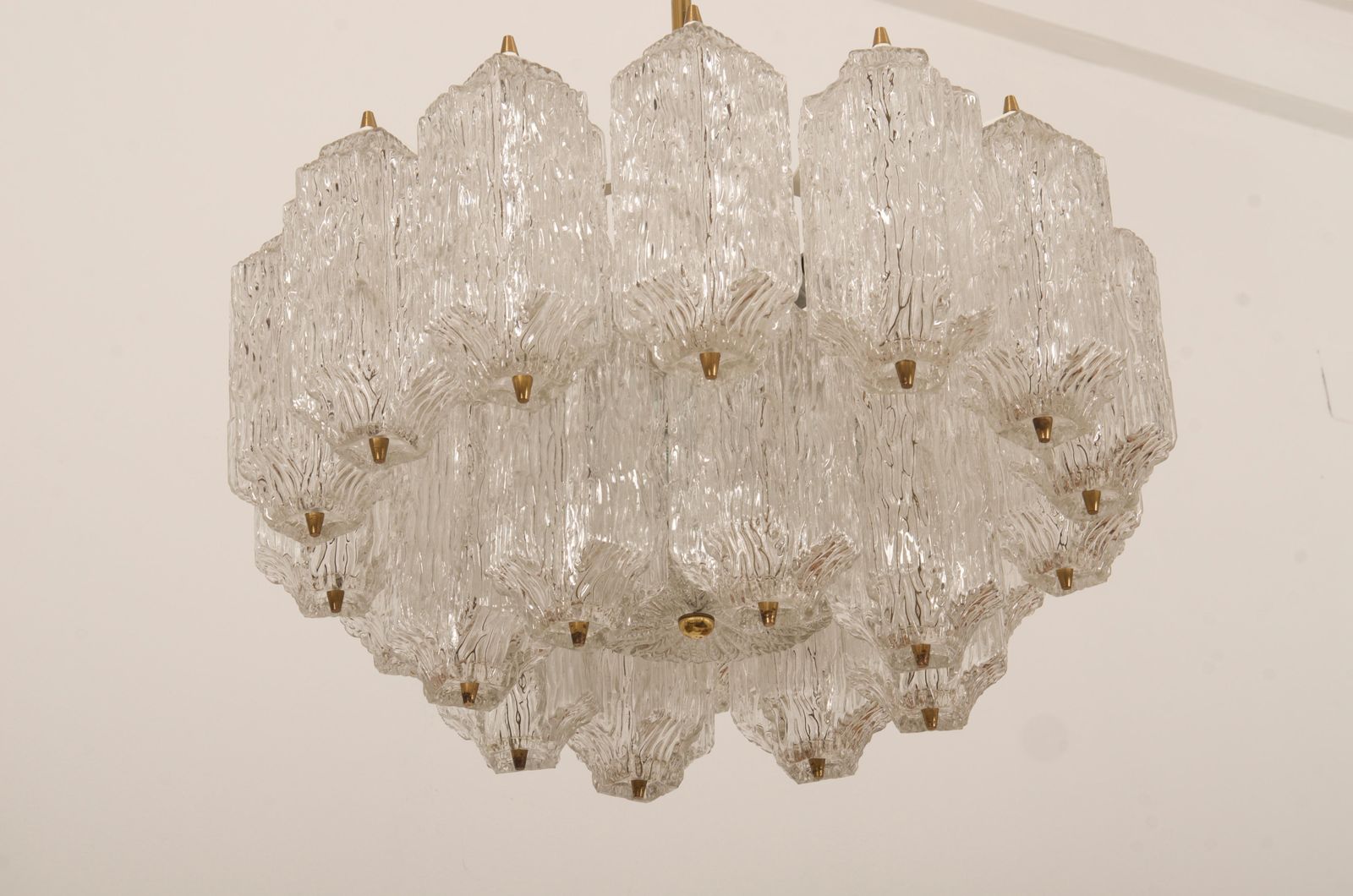 photo for sale Mid Century Ice Glass Chandelier By Stoelzle Austria