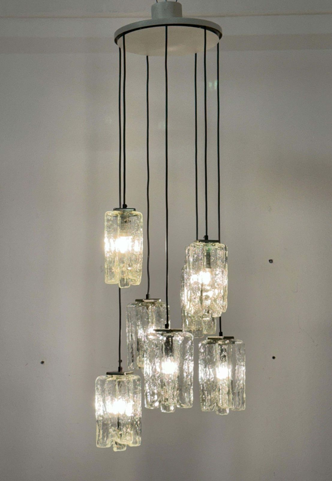 photo for sale Large Ice Glass Granada Cascading Chandelier By Kalmar