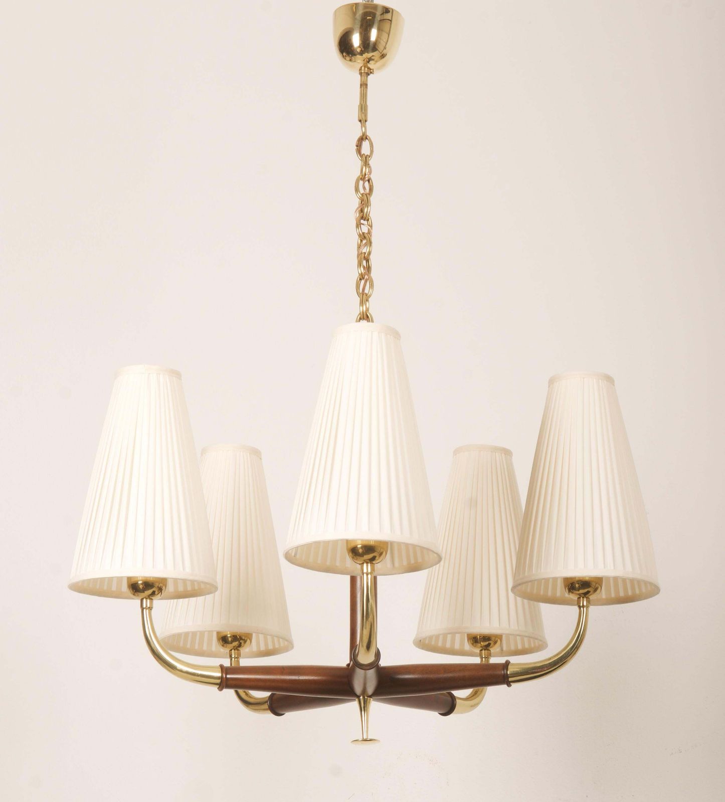 Austrian Brass And Walnut Midcentury Chandelier By Oswald Haerdtl For Kalmar photo for sale