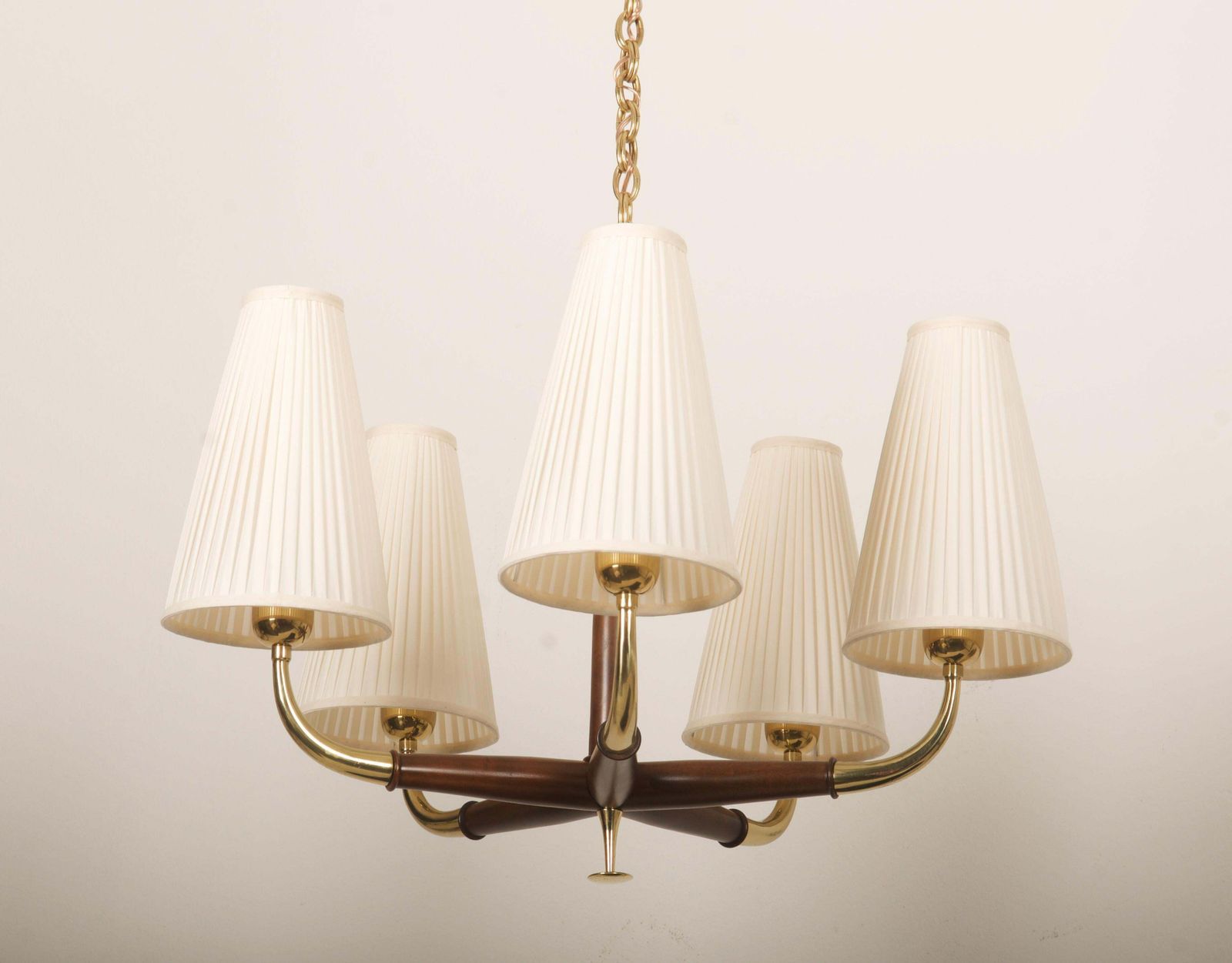 Austrian Brass And Walnut Midcentury Chandelier By Oswald Haerdtl For Kalmar photo Lighting