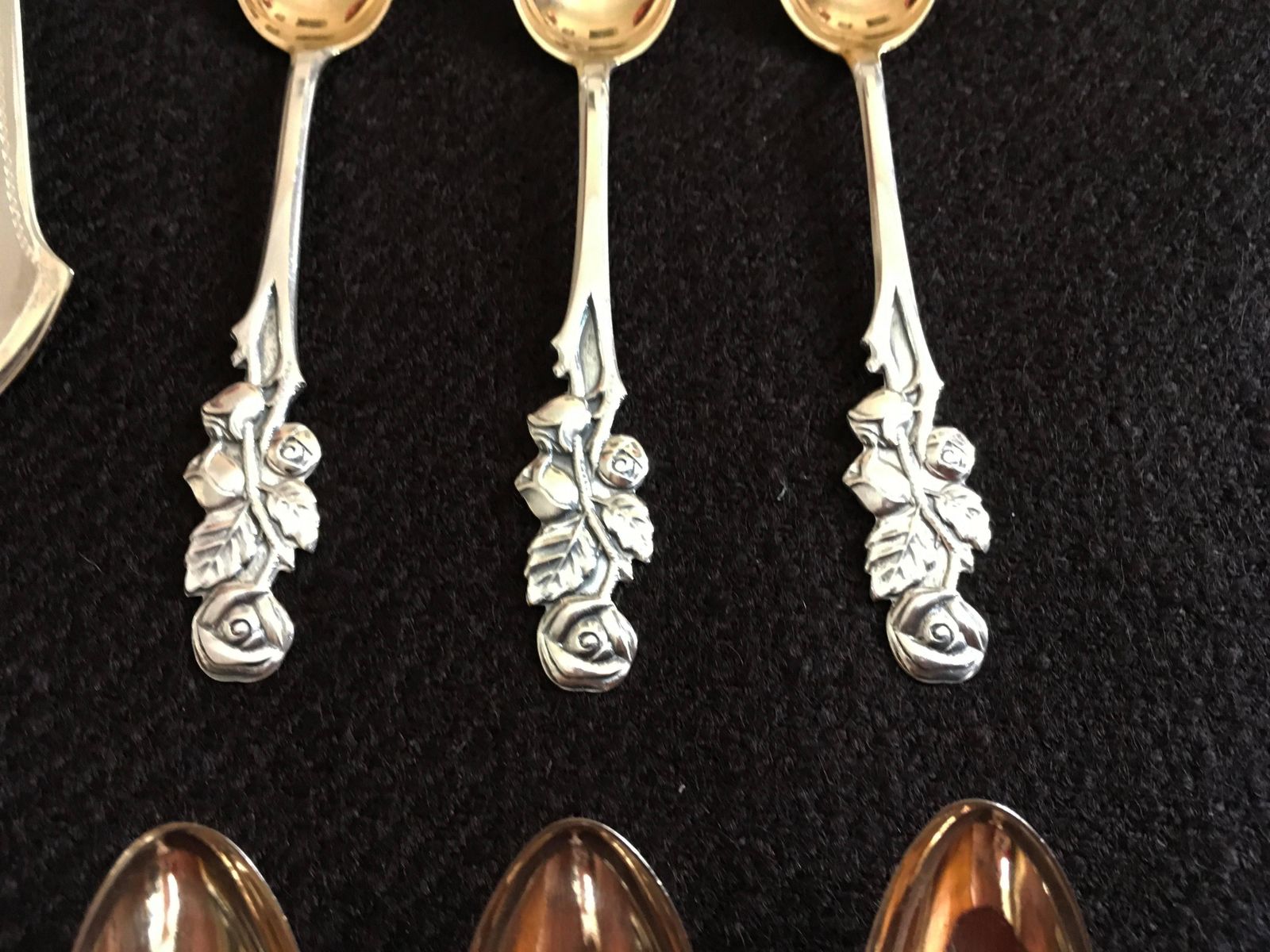 French Silver And Gold Tea Or Coffee Spoons With Cake Server photo 1074.0