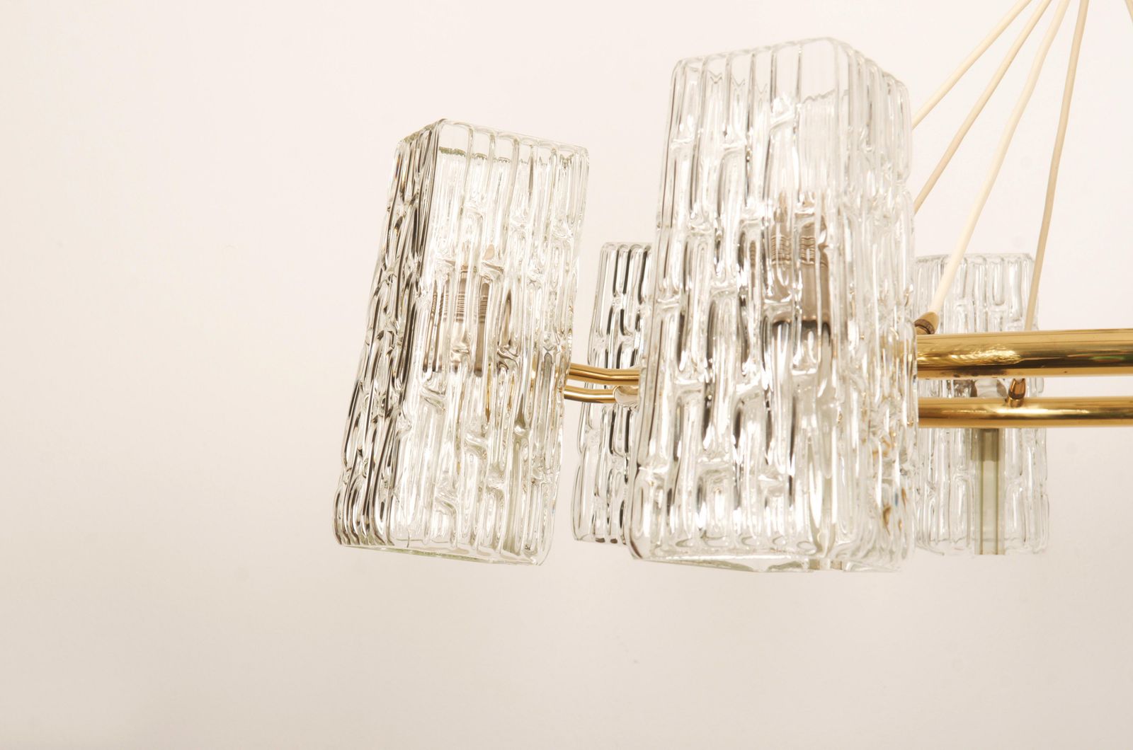 photo buy Huge Midcentury Brass Chandelier With Pressed Glass Shades By Rupert Nikoll