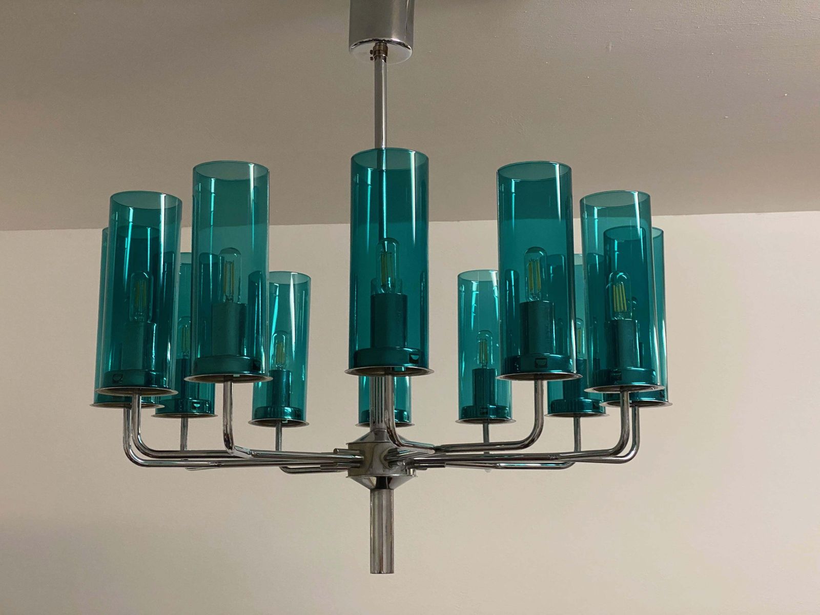 photo buy Brass And Blue Glass Tube Chandelier T434 12 Sonata By Hans Agne Jakobsson