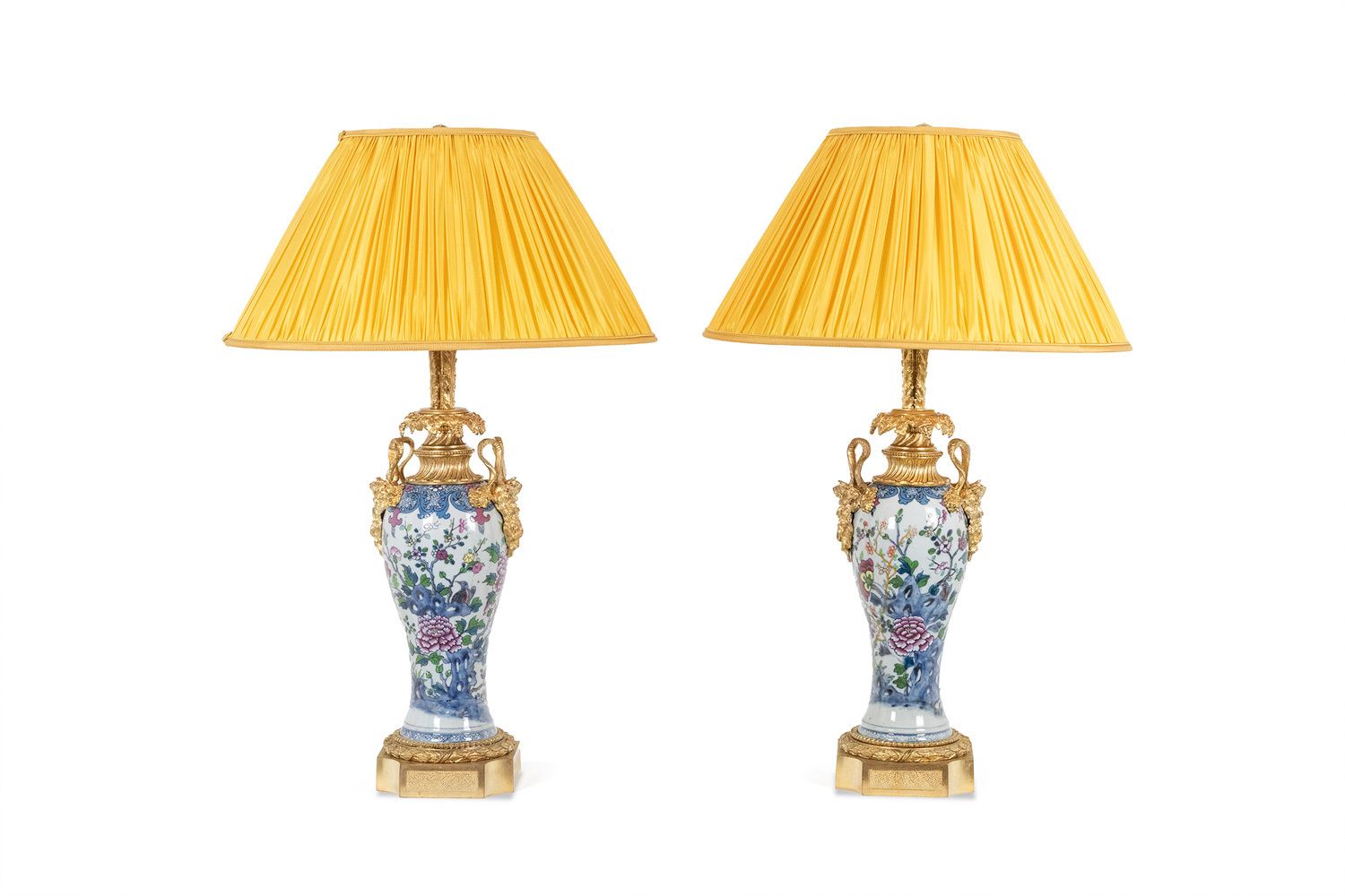 Pair Of Porcelain Lamps Decorated With Bronze Satyrs. Circa 1880.