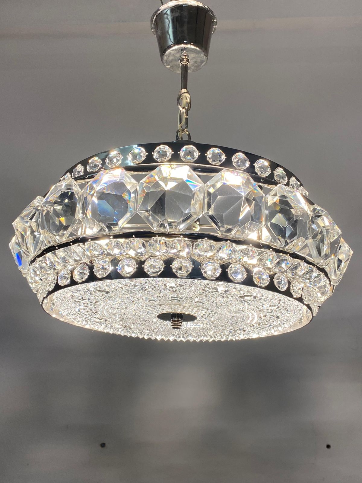 photo furniture Chromed Brass And Glass Chandelier By Orrefors From The 1960s