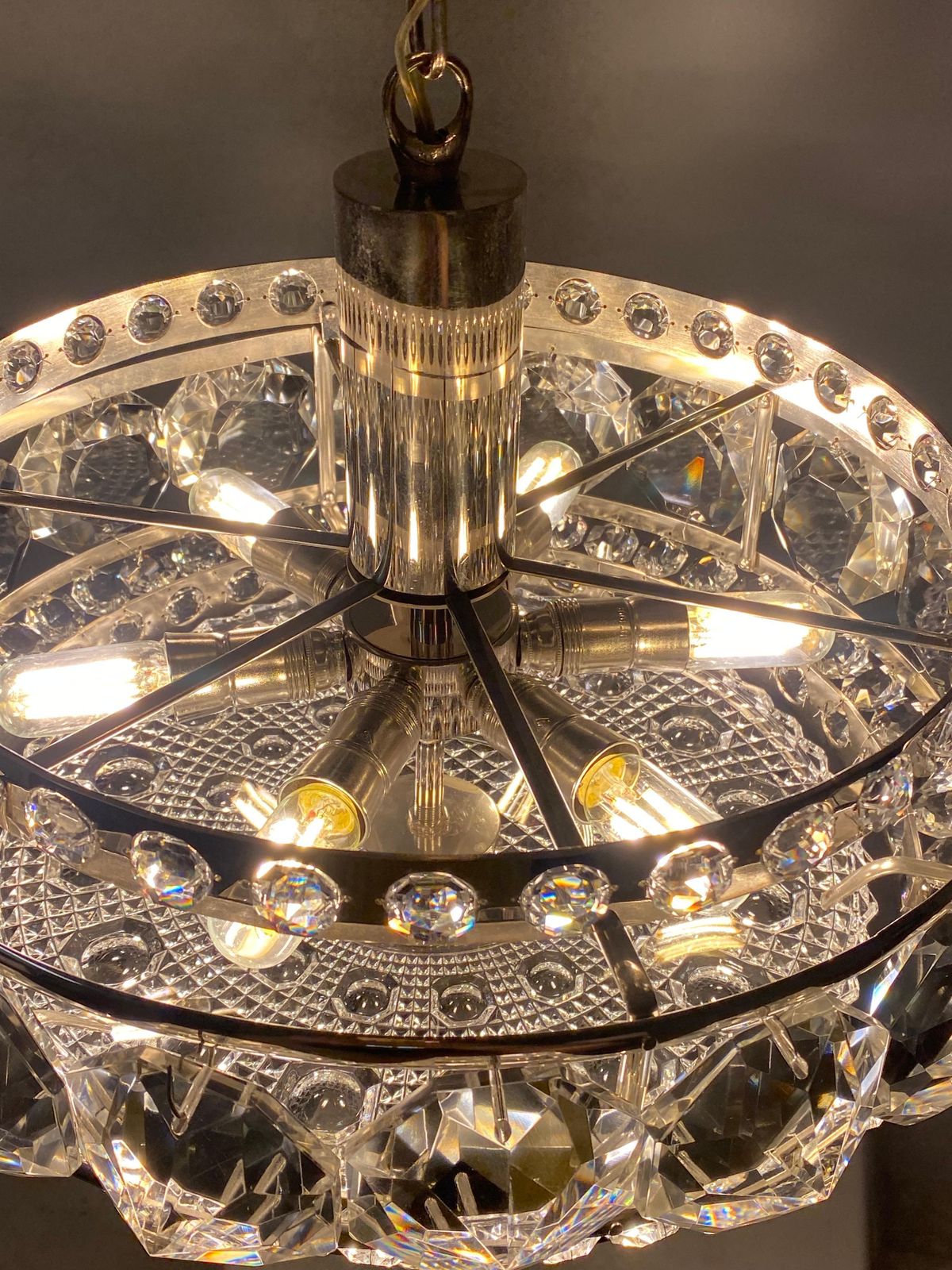 photo vinterior Chromed Brass And Glass Chandelier By Orrefors From The 1960s