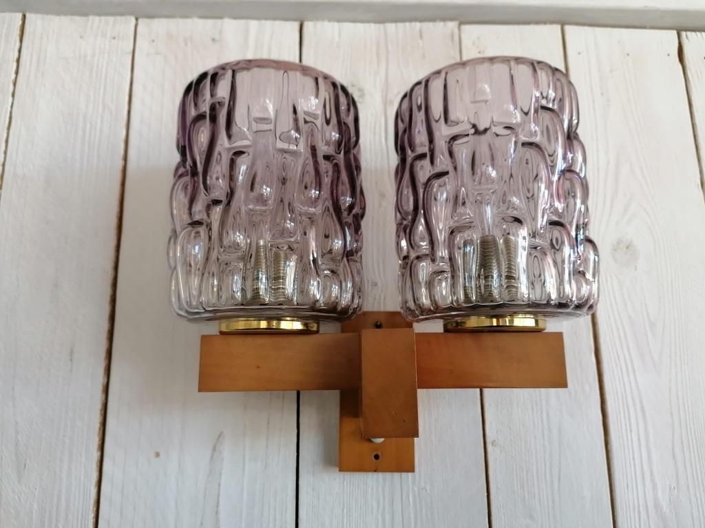 Wall Lamp Teak And Violet Glass By Rupert Nikoll photo furniture