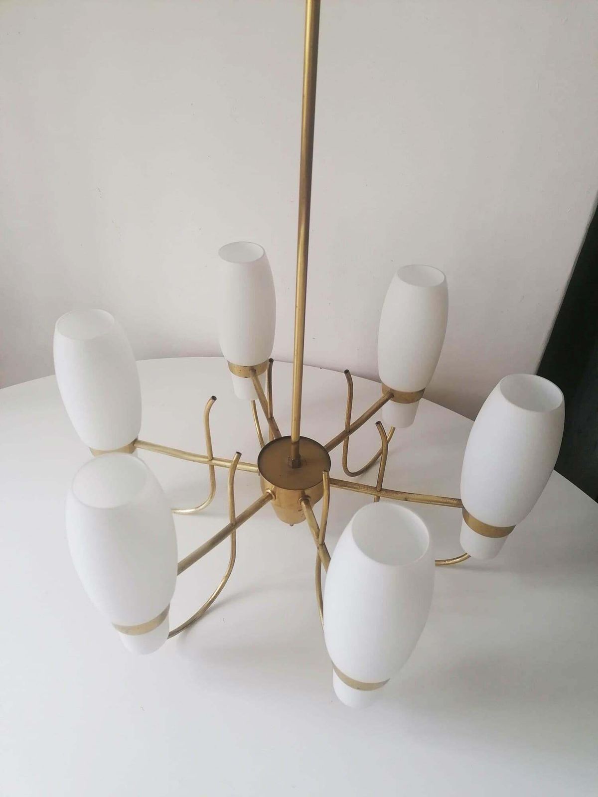 Lighting Brass And Opaline Glass Chandelier By Rupert Nikoll photo