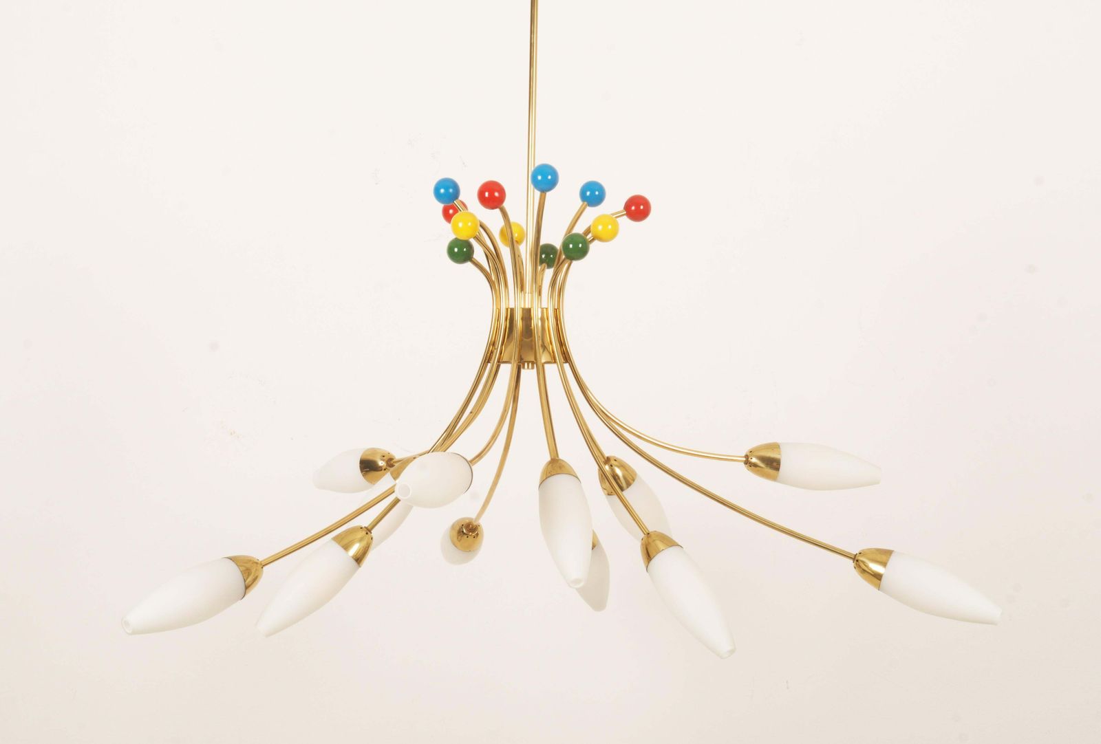 Midcentury Brass Opaline Glass Chandelier By Rupert Nikoll photo furniture