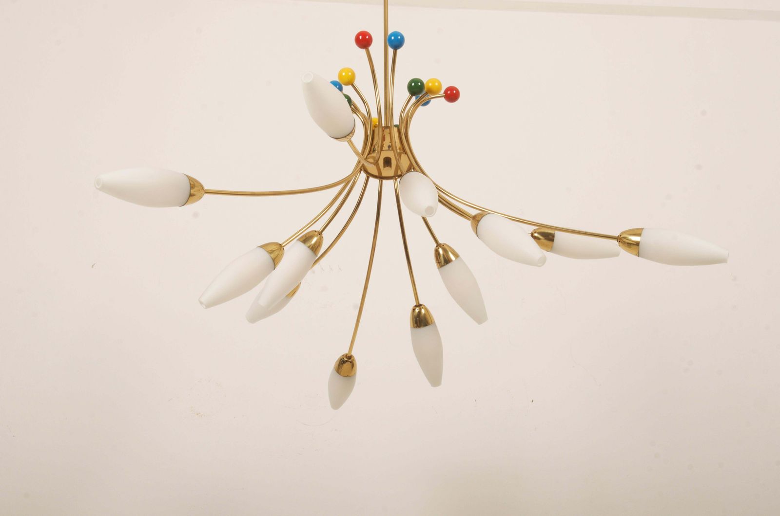 Midcentury Brass Opaline Glass Chandelier By Rupert Nikoll photo 5392.0