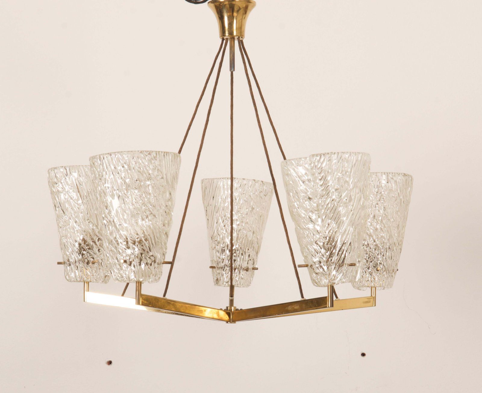 Austrian Brass Chandelier With Textured Glass By J. T. Kalmar photo Lighting