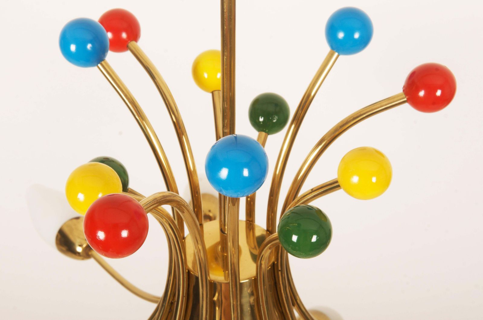 photo furniture Midcentury Brass Opaline Glass Chandelier By Rupert Nikoll